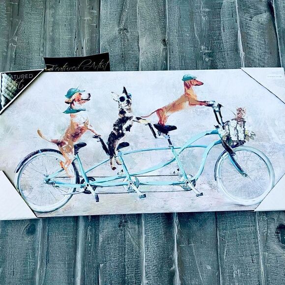Dogs on Bicycle Canvas Wall Art Decor Painting - Picture 2 of 6
